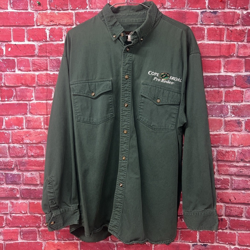 LL Bean Mens Long Sleeve Button Down Cotton Twill Shirt Hunter Green XL Regular